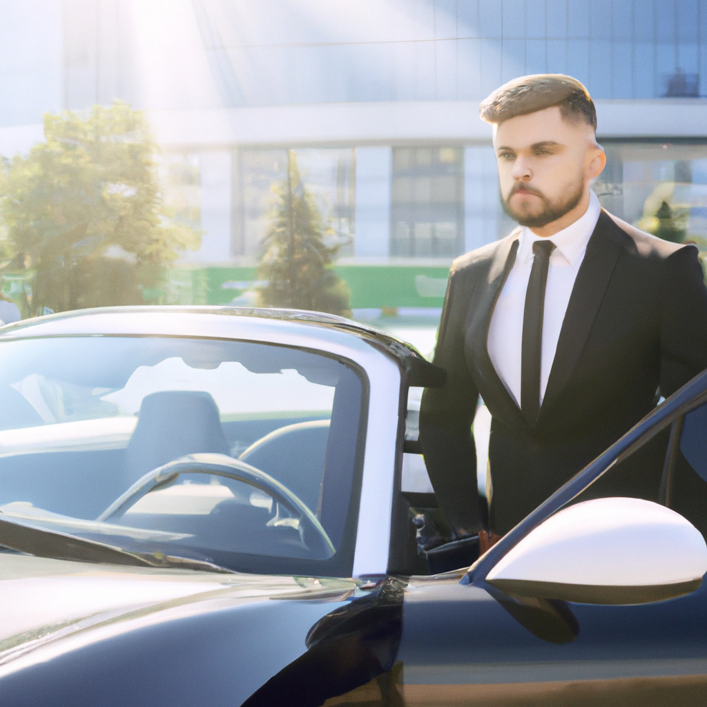 Jovem empreendedor com carro esportivo
